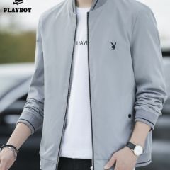 花花公子夹克男2022春季新款男士工装外衣潮流男装联名帅气休闲棒球服外套男 灰色 XL